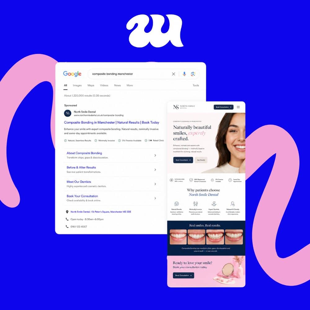 Google ad and landing page for North Smile Dental Manchester